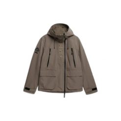 Kurtka przeciwwiatrowa z kapturem z haftowanym logo Superdry Ultimate. Brązowe kurtki męskie Superdry., xl, z aplikacjami, z materiału, z kapturem. Za 647.50 zł.