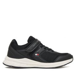Sneakersy Tommy Hilfiger. Czarne trampki i tenisówki chłopięce Tommy Hilfiger, bez wzorów, bez zapięcia. Za 329.99 zł.
