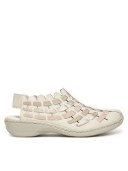 Rieker Sandały 413V8-60 Beżowy. Brązowe sandały damskie Rieker, bez wzorów, ze skóry, bez obcasa, na płaskiej podeszwie, bez zapięcia. Za 319.99 zł.