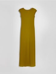 Sukienka maxi - oliwkowy. Zielone sukienki damskie Reserved, l, bez wzorów, z dzianiny, bez kołnierzyka, bez ramiączek, maxi, dopasowane. W wyprzedaży za 49.99 zł.