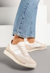Beżowe Sneakersy w Stylu Kultowych Tenisówek z Przeszyciami Lelluria. Brązowe obuwie sportowe damskie Renee, bez wzorów, z jeansu, tenisowe. Za 89.99 zł.