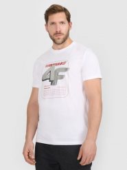 4F T-shirt regular z nadrukiem męski - biały XXL. Białe t-shirty męskie 4f, m, bez wzorów, z bawełny, bez kołnierzyka. Za 79.99 zł.