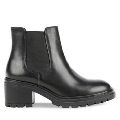 Sztyblety Geox. Czarne botki damskie Geox, bez obcasa, na słupku, bez zapięcia. Za 549.99 zł.