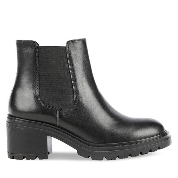 Sztyblety Geox. Czarne botki damskie Geox, bez obcasa, na słupku, bez zapięcia. Za 549.99 zł.