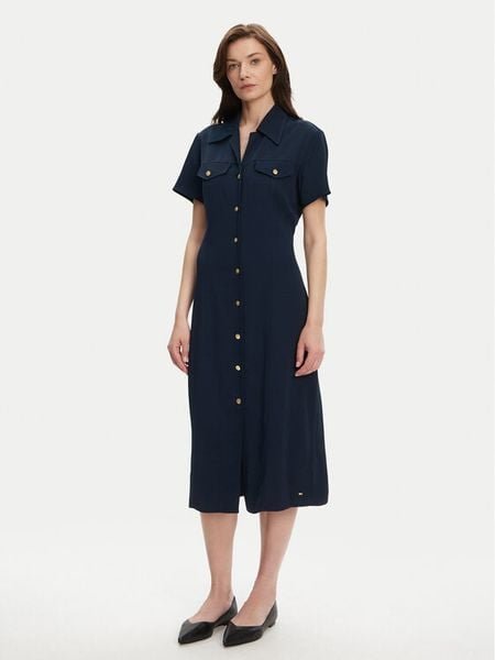 Tommy Hilfiger Sukienka koszulowa WW0WW45802 Granatowy Regular Fit. Niebieskie sukienki damskie Tommy Hilfiger, bez wzorów, z wiskozy, bez kołnierzyka, bez ramiączek, koszulowe. Za 459.99 zł.