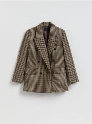 Dwurzędowa marynarka z dodatkiem wełny - wielobarwny. Żakiety damskie Reserved, l, bez wzorów, z tkaniny. Za 299.99 zł.