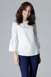 Ecru Elegancka Bluzka z Hiszpańskim rękawkiem ¾. Czarne bluzki damskie Katrus, xl, bez wzorów, z materiału, eleganckie, bez kołnierzyka, bez ramiączek. Za 189.00 zł.