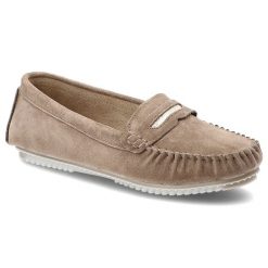 Mokasyny damskie S.Barski, cholewka ze skóry naturalnej zamszowej wsuwany fason z ozdobnym paskiem, brązowe, LR61-7029. Brązowe mokasyny damskie S.BARSKI, ze skóry, eleganckie. Za 169.00 zł.