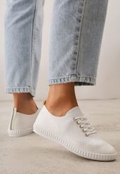 Beżowe Minimalistyczne Tenisówki z Imitacji Skóry z Drobną Perforacją Lalosa. Brązowe trampki i tenisówki damskie Born2be, bez wzorów, z dzianiny, klasyczne, bez zapięcia. Za 59.99 zł.