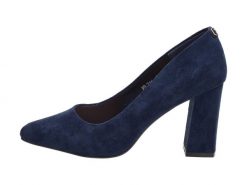 Granatowe zamszowe czółenka damskie na słupku Sergio Leone Pb216. Niebieskie czółenka damskie Sergio Leone, bez wzorów, z zamszu, bez obcasa, na słupku, bez zapięcia. Za 169.00 zł.