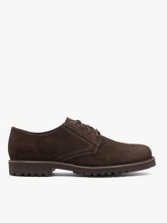 Ciemnobrązowe welurowe półbuty. Brązowe półbuty na co dzień męskie Ryłko, z jeansu, eleganckie, bez zapięcia. Za 499.99 zł.