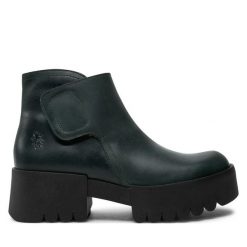 Botki Fly London. Zielone botki damskie Fly London, bez obcasa, na płaskiej podeszwie, bez zapięcia. Za 639.99 zł.