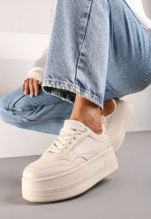 Beżowe Sneakersy na Platformie Ozdobionej Tłoczeniem Vaiviera. Brązowe obuwie sportowe damskie Renee, bez wzorów, z jeansu, trekkingowe. Za 79.99 zł.