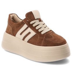 Sneakersy damskie Filippo, wykonane ze skóry naturalnej i skóry zamszowej fason na wysokiej platformie, brązowe, DP7704/26 BR. Brązowe półbuty damskie Filippo, bez wzorów, z jeansu, eleganckie, bez obcasa, na platformie, bez zapięcia. Za 161.90 zł.