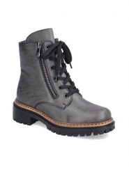 Rieker Botki 72611-45 Szary. Szare botki damskie Rieker, z materiału, bez obcasa, na płaskiej podeszwie, bez zapięcia. Za 265.99 zł.