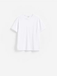 T-shirt boxy z bawełną - biały. Białe t-shirty męskie Reserved, l, bez wzorów, z bawełny, bez kołnierzyka. Za 79.99 zł.