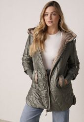 Zielona Pikowana Kurtka Przejściowa z Kapturem i Bocznymi Suwakami Mado. Zielone kurtki damskie Born2be, s, bez wzorów, z jeansu, z kapturem. Za 149.99 zł.