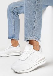 Białe Brokatowe Sneakersy na Platformie Filena. Białe obuwie sportowe damskie Born2be, bez wzorów. Za 99.99 zł.