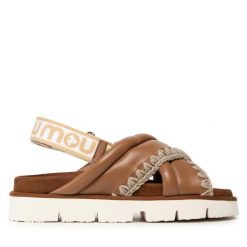 Sandały Mou. Brązowe sandały damskie Mou, bez wzorów, bez obcasa, na płaskiej podeszwie, bez zapięcia. Za 439.99 zł.