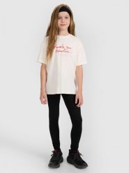4F Legginsy dzianinowe dziewczęce - czarne 134 (8-9 lat). Czarne legginsy dla dziewczynek 4f, bez wzorów, z bawełny. Za 49.99 zł.