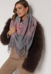 Różowo-Szary Szalik Bellaern. Czerwone szaliki i chusty damskie Born2be, bez wzorów, z bawełny, eleganckie. Za 49.99 zł.