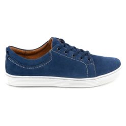 Olivier Buty Męskie skórzane casual 946MA niebieskie welur. Niebieskie półbuty na co dzień męskie na jesień, ze skóry, casualowe, bez zapięcia. Za 351.82 zł.