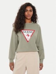 Guess Bluza W2YQ16 KBA11 Zielony Regular Fit. Zielone bluzy damskie Guess, xs, z aplikacjami, z bawełny, bez kaptura. Za 149.99 zł.
