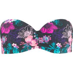 Biustonosz bikini na fiszbinach bonprix czarno-różowo-turkusowy. Czarne bikini damskie bonprix, z nadrukiem. Za 89.99 zł.