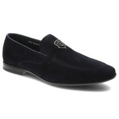 Granatowe Mokasyny John Doubare Męskie Modne Półbuty. Niebieskie eleganckie półbuty John Doubare, ze skóry, eleganckie, bez zapięcia. Za 469.00 zł.