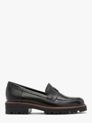 Czarne mokasyny damskie na grubszym spodzie CLARISSA. Czarne mokasyny damskie Ryłko, z materiału, eleganckie. Za 429.99 zł.