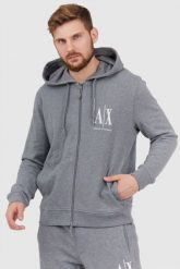 ARMANI EXCHANGE Szara bluza męska z kapturem na zamek. Szare bluzy męskie Armani Exchange, l, bez wzorów, z kapturem. W wyprzedaży za 369.99 zł.