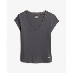 Koszulka damska z koronkowym wykończeniem Superdry Essential. Szare t-shirty damskie Superdry., bez wzorów, z koronki, bez kołnierzyka. Za 122.25 zł.