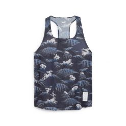 Damski wzorzysty tank top Puma Saysky. Niebieskie koszulki sportowe damskie Puma, bez wzorów, bez kołnierzyka, bez ramiączek, do biegania. W wyprzedaży za 348.10 zł.