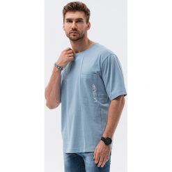 T-shirt męski bawełniany OVERSIZE - niebieski V4. Niebieskie t-shirty męskie Ombre Clothing, m, bez wzorów, z bawełny, bez kołnierzyka. W wyprzedaży za 19.99 zł.