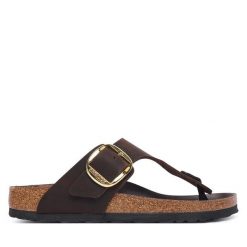 Japonki Birkenstock. Brązowe klapki damskie Birkenstock, bez wzorów, bez obcasa. Za 611.99 zł.