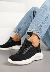 Czarno-Białe Buty Sportowe Sneakersy z Siateczki na Podeszwie z Tłoczeniami Kortebia. Czarne obuwie sportowe damskie Renee, bez wzorów, z jeansu. Za 74.99 zł.
