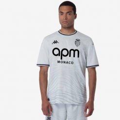 Trzecia koszulka AS Monaco Kombat 2024/25. Szare koszulki sportowe męskie Kappa, bez wzorów, bez kołnierzyka, bez ramiączek, do piłki nożnej. W wyprzedaży za 254.80 zł.