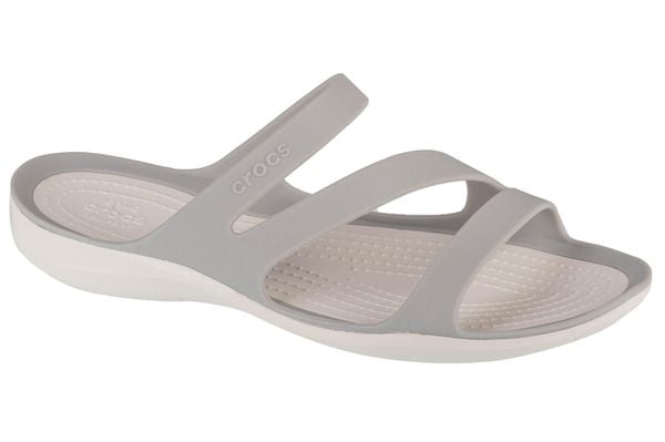 Klapki damskie Crocs Swiftwater. Szare klapki damskie Crocs, bez wzorów, z materiału, bez obcasa. Za 199.99 zł.