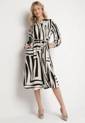 Czarna Sukienka Koszulowa z Wiskozą w Geometryczny Wzór Wiązana w Talii Ninalora. Czarne sukienki damskie Born2be, na co dzień, l, bez wzorów, z wiskozy, eleganckie, bez kołnierzyka, bez ramiączek, midi, koszulowe. Za 129.99 zł.