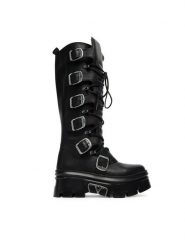NEW ROCK Kozaki M-WALL272-S1 Czarny. Czarne kozaki damskie NEW ROCK, ze skóry, bez obcasa, na płaskiej podeszwie. Za 1,569.00 zł.