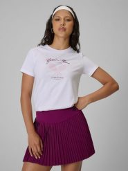 4F T-shirt regular z nadrukiem damski - biały XS. Białe t-shirty damskie 4f, xs, bez wzorów, z bawełny, bez kołnierzyka. Za 59.99 zł.