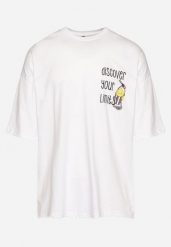Biała Bawełniana Koszulka T-shirt z Krótkim Rękawem z Nadrukiem na Plecach i Przodzie Civia. Białe t-shirty męskie Born2be, m, bez wzorów, z bawełny, biznesowe, bez kołnierzyka. Za 44.99 zł.