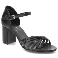 Czarne Sandały Maciejka Eleganckie Skórzane Buty. Czarne klapki damskie Maciejka, z aplikacjami, ze skóry, bez obcasa, na obcasie, bez zapięcia. Za 379.00 zł.