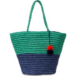 Torba plażowa shopper, dwukolorowa, z pomponami bonprix ciemnoniebiesko-zielony miętowy. Torebki shopper damskie bonprix. Za 59.99 zł.