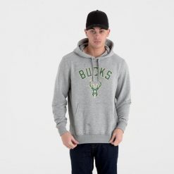 Bluza do koszykówki męska New Era Milwaukee Bucks. Szare bluzy męskie New Era, m, bez wzorów, z bawełny, z kapturem. Za 233.60 zł.