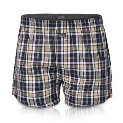 Męskie Bokserki Bawełniane - Pako Jeans - Granatowo-Żółta Kratka. Niebieskie bokserki męskie Pako Jeans, l, bez wzorów, z bawełny. Za 33.00 zł.