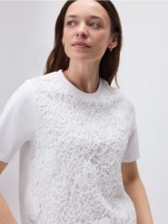 Bluzka z ażurową wstawką - biały. Białe bluzki damskie Reserved, l, w ażurowe wzory, z bawełny, bez kołnierzyka, bez ramiączek. Za 89.99 zł.