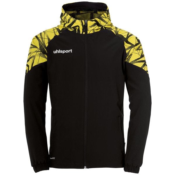 Tkana bluza z kapturem Uhlsport Goal 25 Evo. Czarne bluzy męskie Uhlsport, s, bez wzorów, z elastanu, z kapturem. Za 273.20 zł.