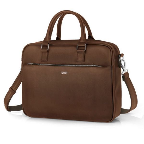 Torba na laptop Solier S34 Longford ciemny brąz. Torby na laptopa męskie Solier, bez wzorów, z jeansu, biznesowe, do ręki. Za 186.99 zł.