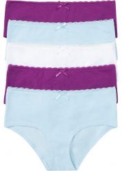 Figi panty (5 par) z bawełny organicznej. Fioletowe figi damskie bonprix, bez wzorów, z bawełny. Za 57.45 zł.